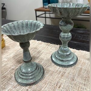 Vintage inspired Elegant Green Candle Holders set of 2